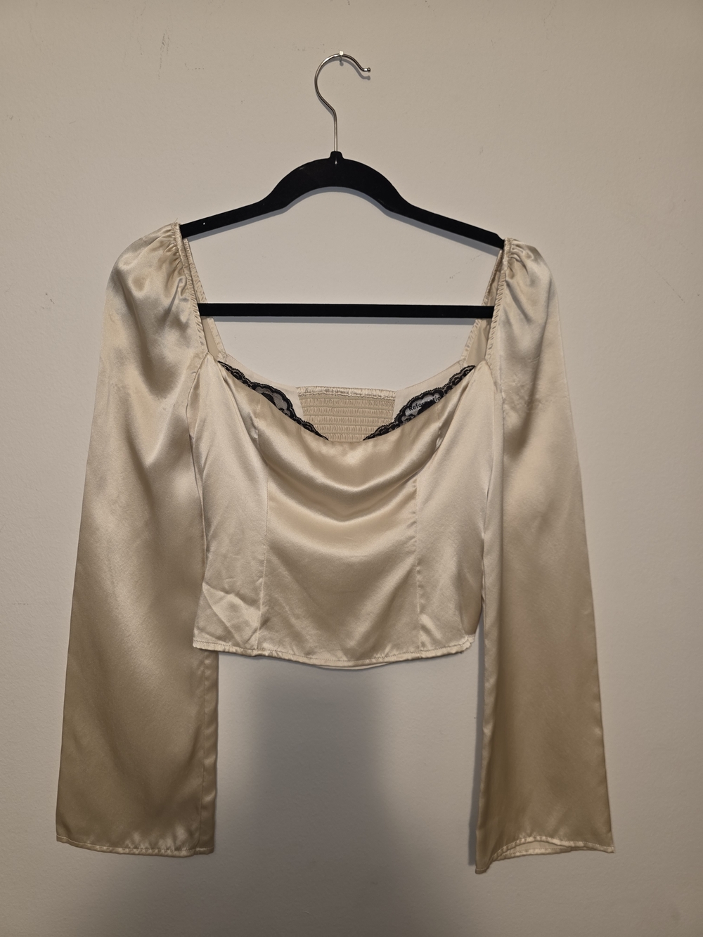 Reformation Cream Silk Blouse with Contrast Lace Trim - Picture 7 of 16